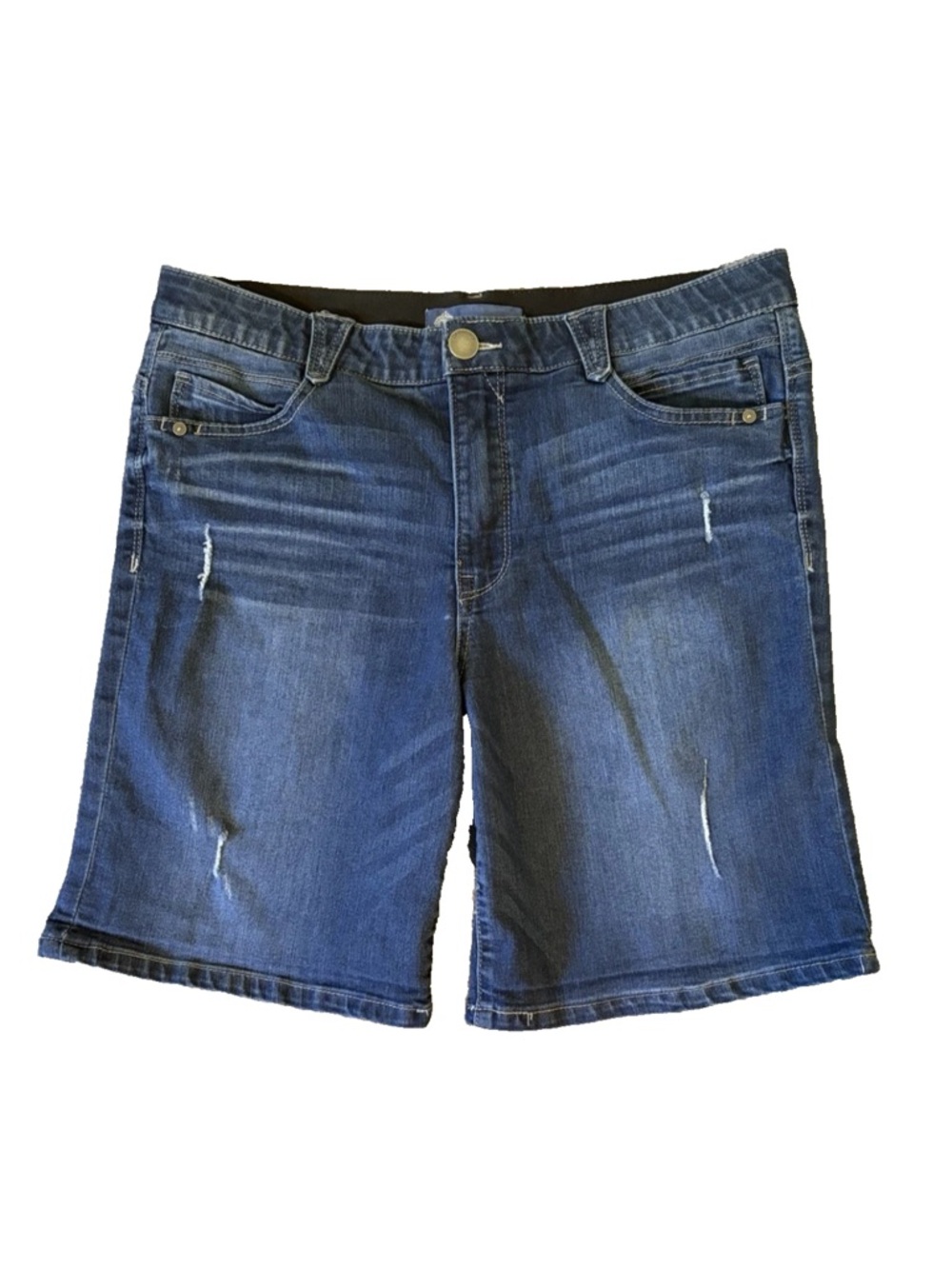 Democracy Ab-Solution Bermuda Shorts Womens 12 Blue Denim Stretch Distressed